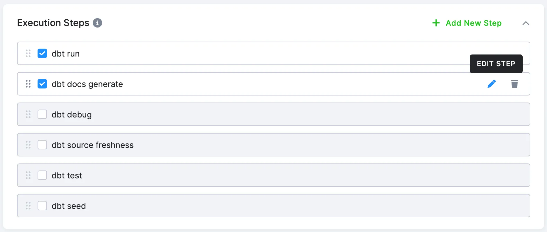 TODO(human-review: alt unverified) The Execution Steps section listing the dbt steps to run